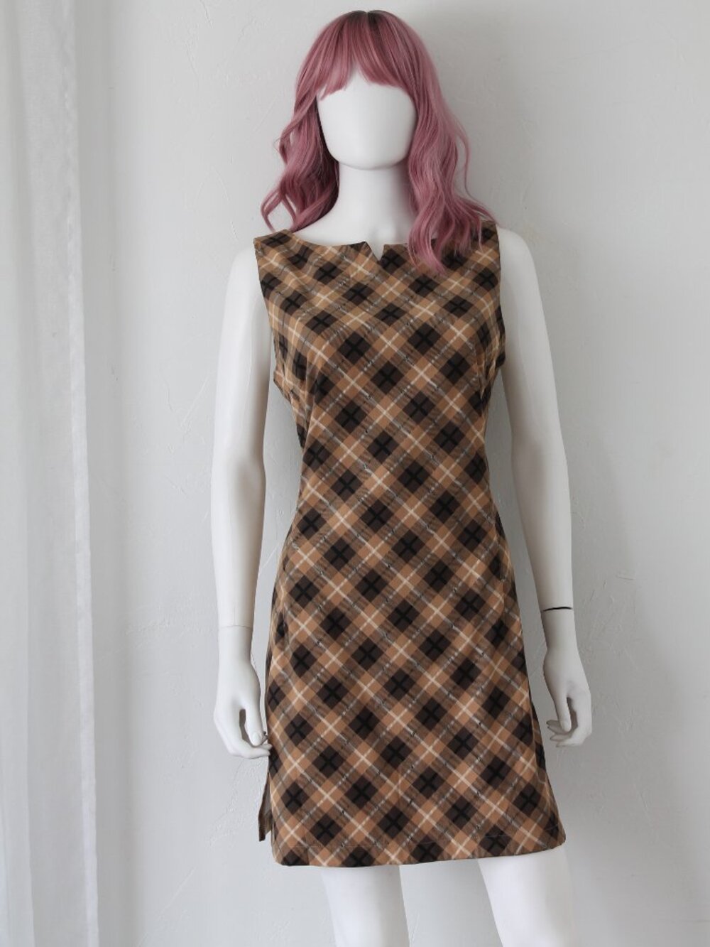 Vintage '90s Brown Plaid Mini Dress by Labelle